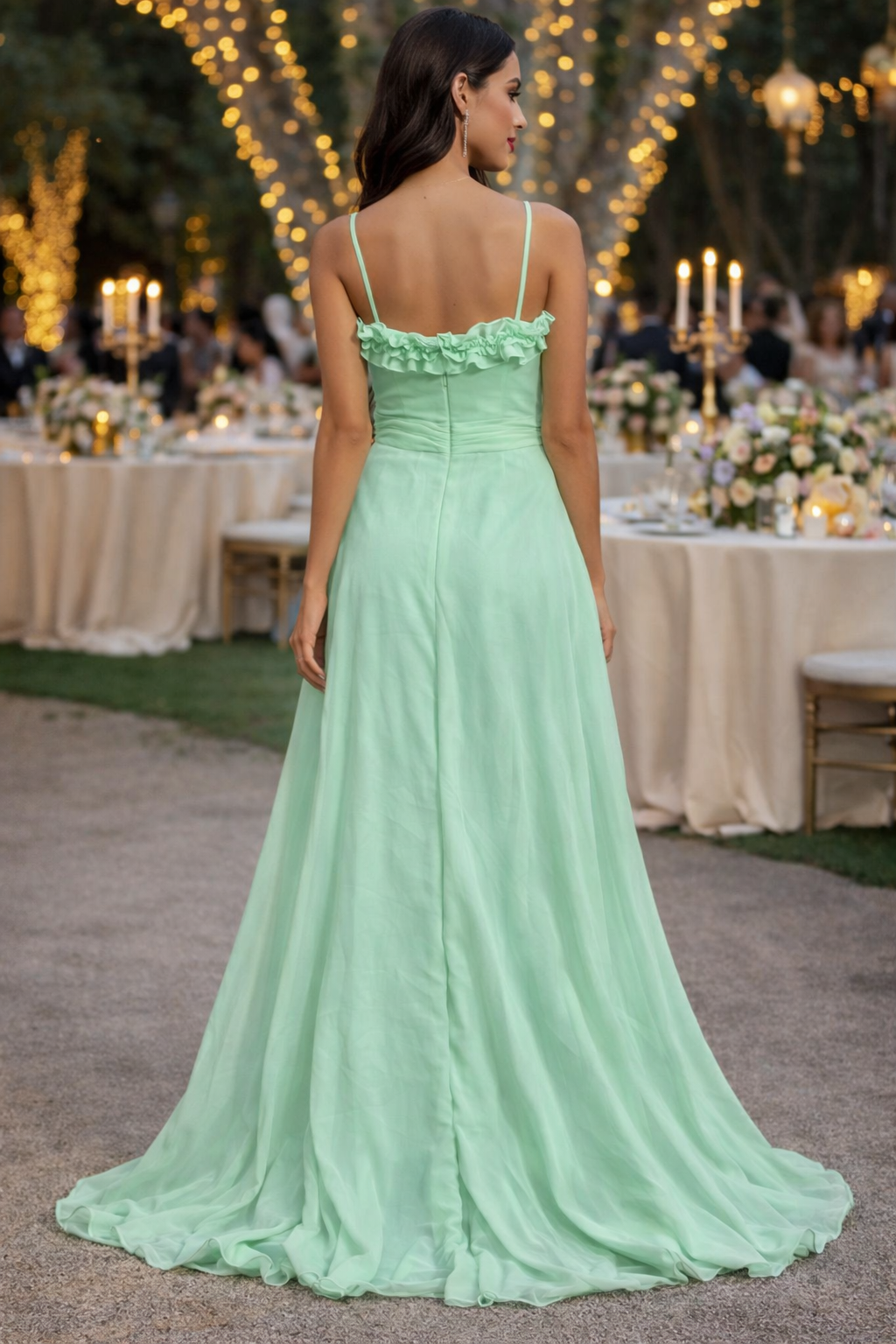 Vestido Longo Verde Menta com Fenda Frontal