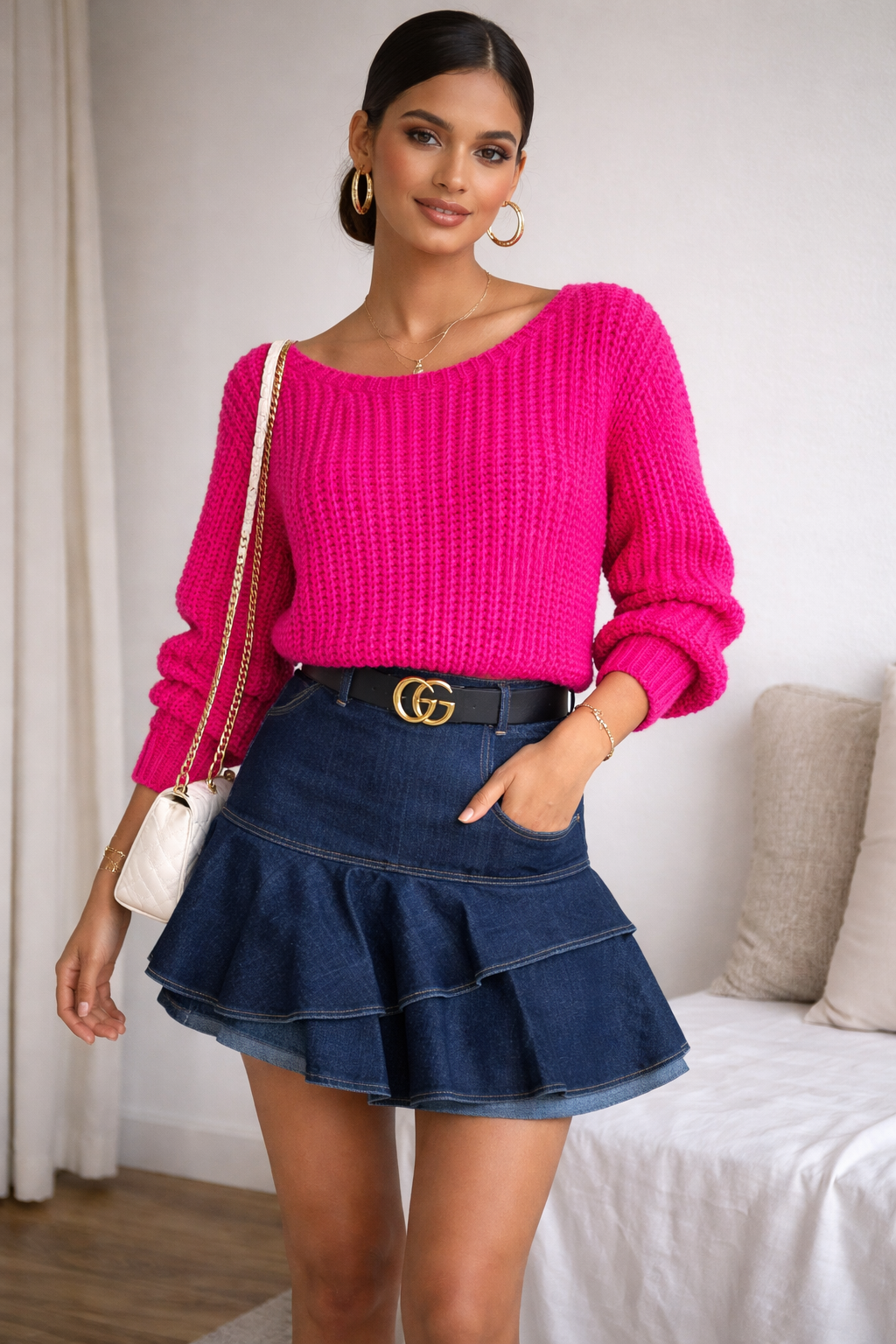 Blusa Tricô Pink Manga Longa Texturizada