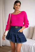Blusa Tricô Pink Manga Longa Texturizada