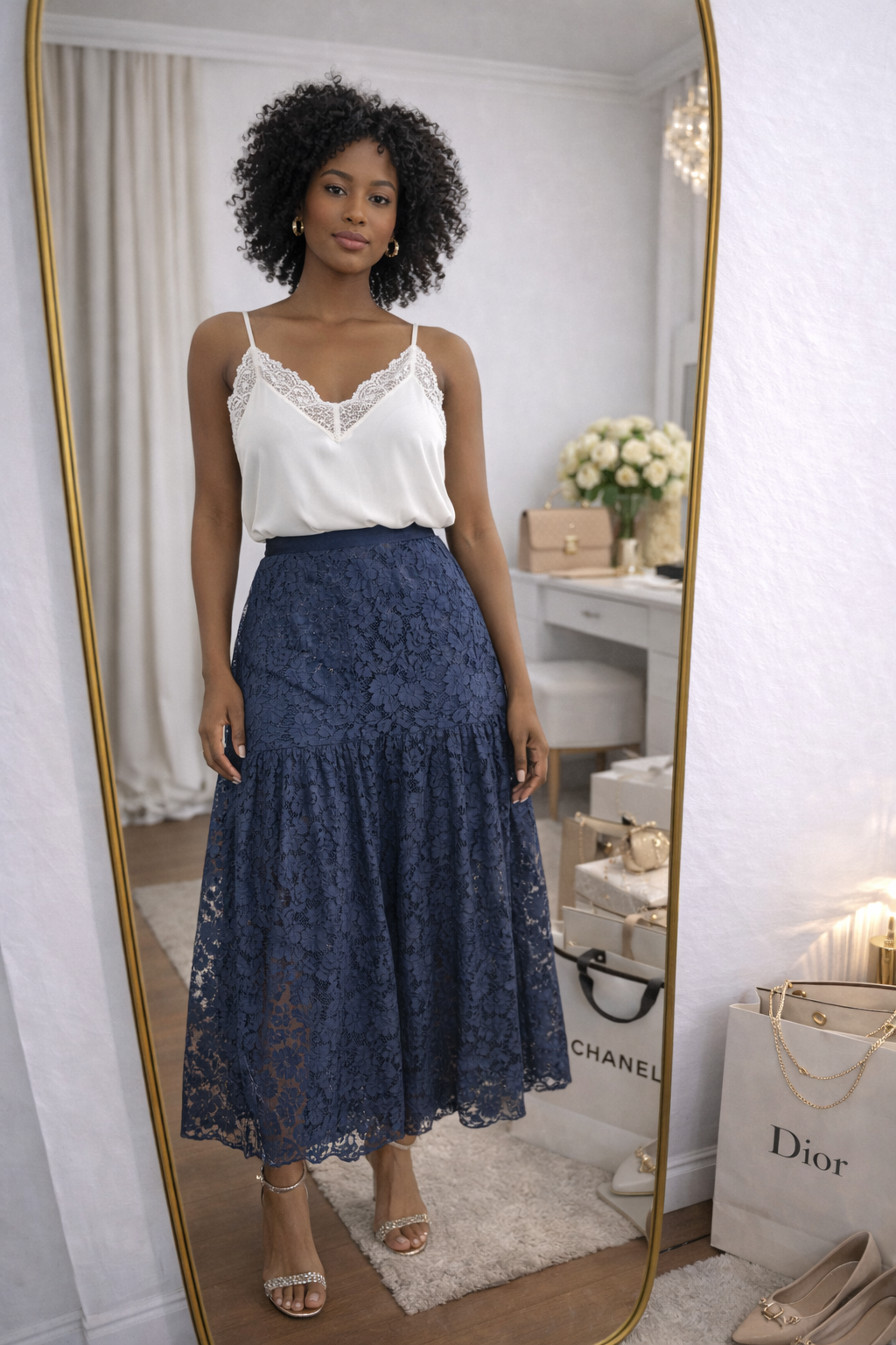 Blusa de Alcinha Off com Renda no Decote