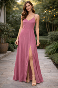 Vestido Longo Rosa Com Fenda