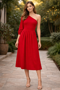 Vestido Midi Vermelho Um Ombro Só Le Lis Blanc