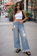 Calça Jeans Wide Leg Destroyed FARM