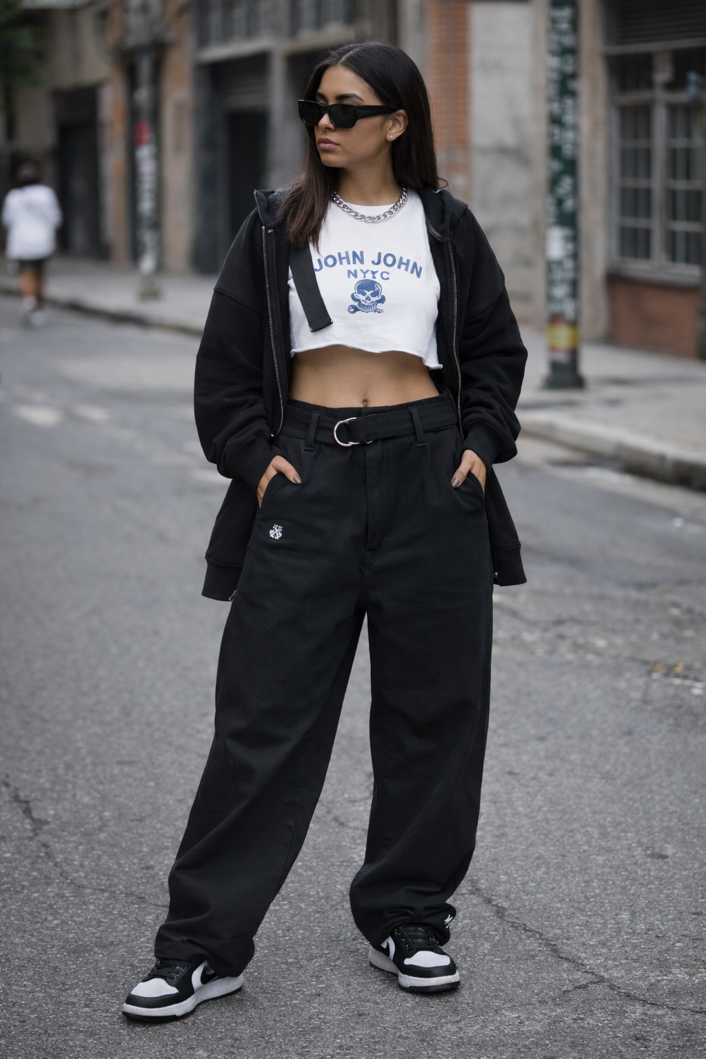 Calça Wide Leg Preta JOHN JOHN com Cinto