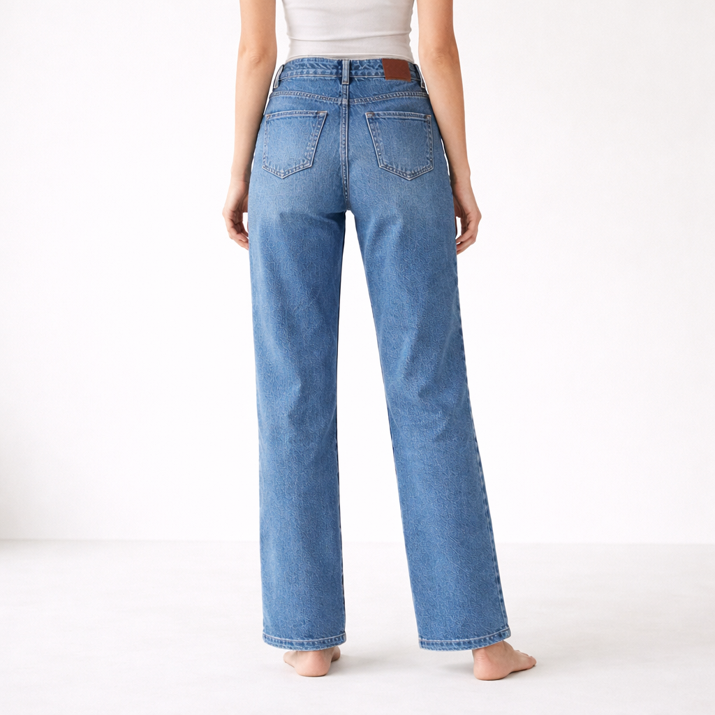 Calça Jeans Reta Cintura Alta com Aplicações