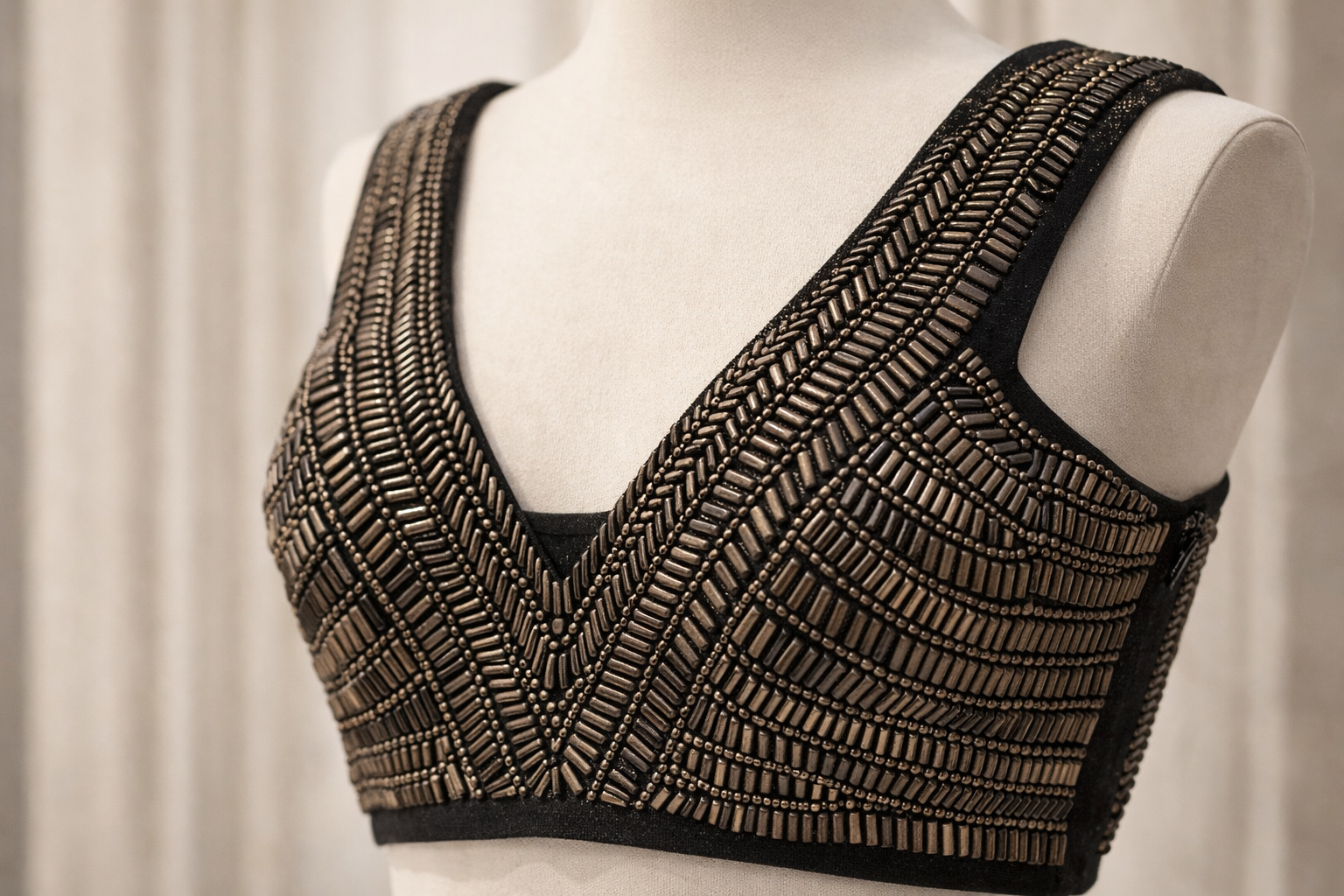 Cropped preto com aplicações artesanais