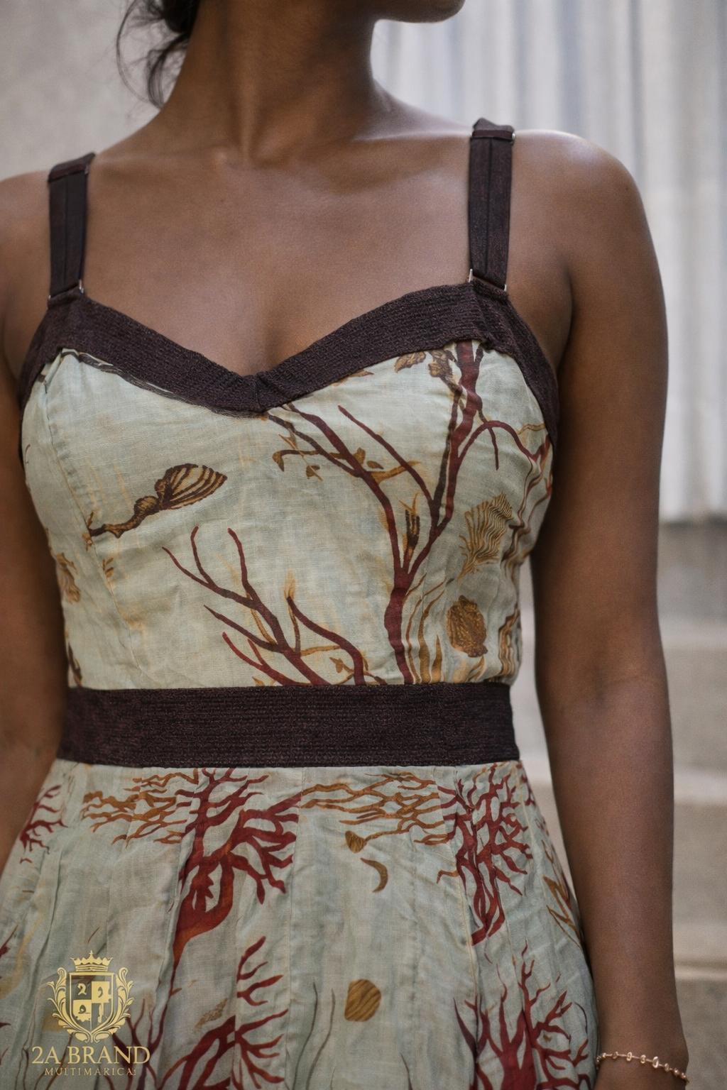 Vestido Midi Estampado Alças Finas