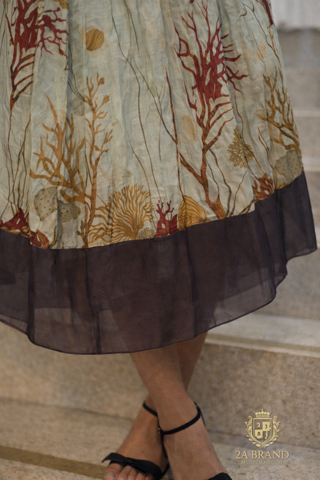 Vestido Midi Estampado Alças Finas