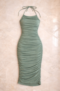 Vestido Midi Drapeado Verde Sálvia