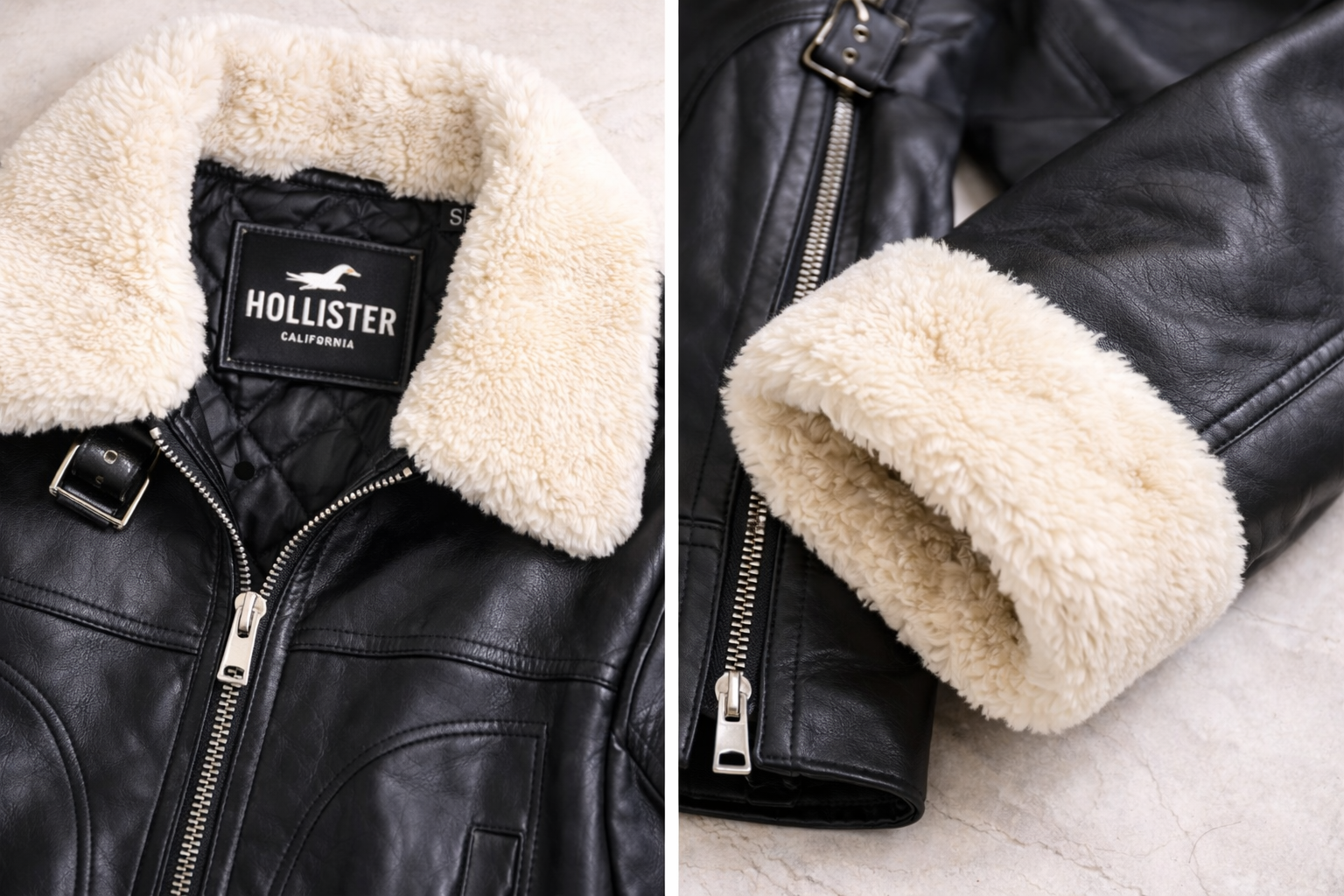 Jaqueta Preta em Couro Sintético com Forro Teddy