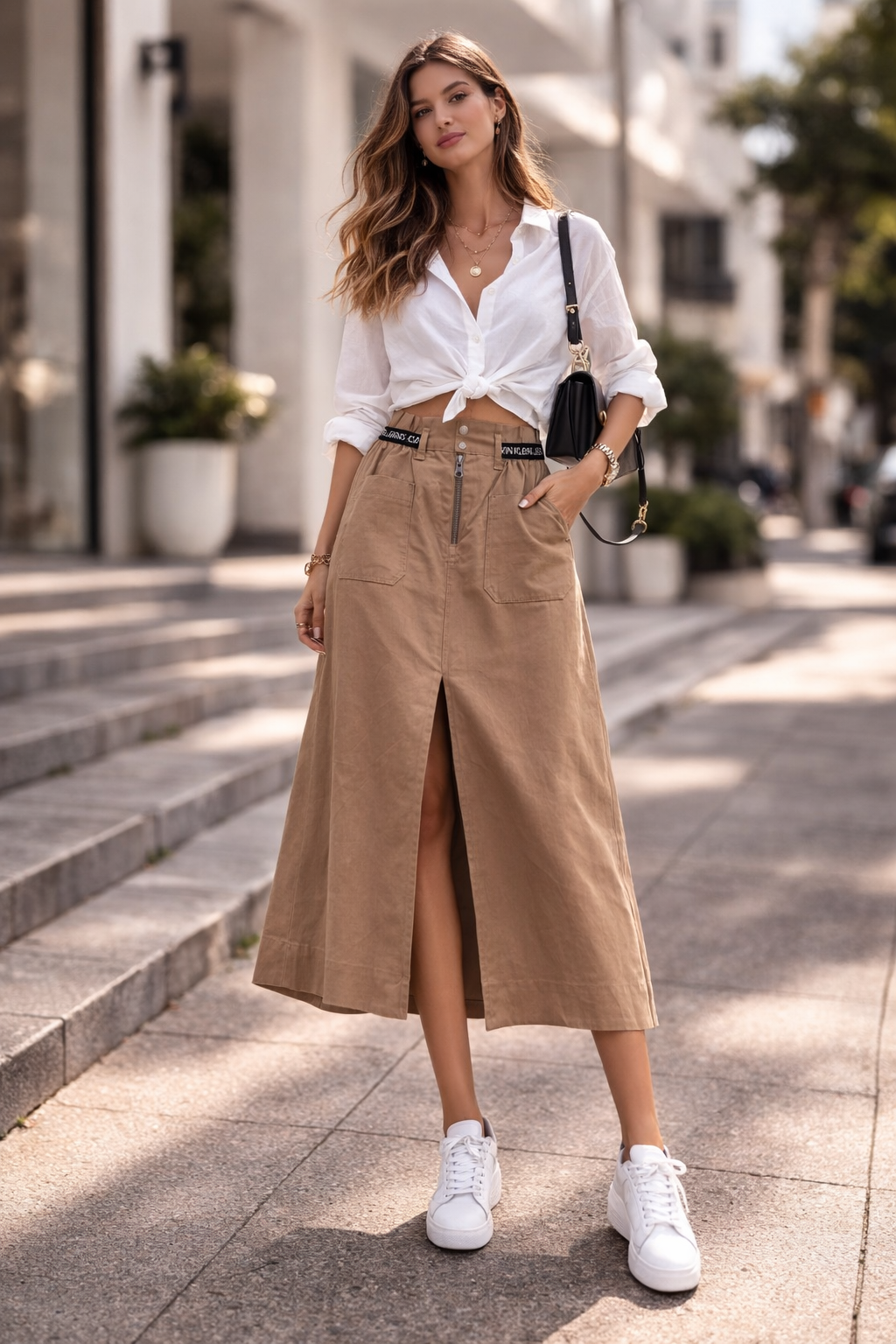 Saia Calvin Klein Midi com Fenda Frontal