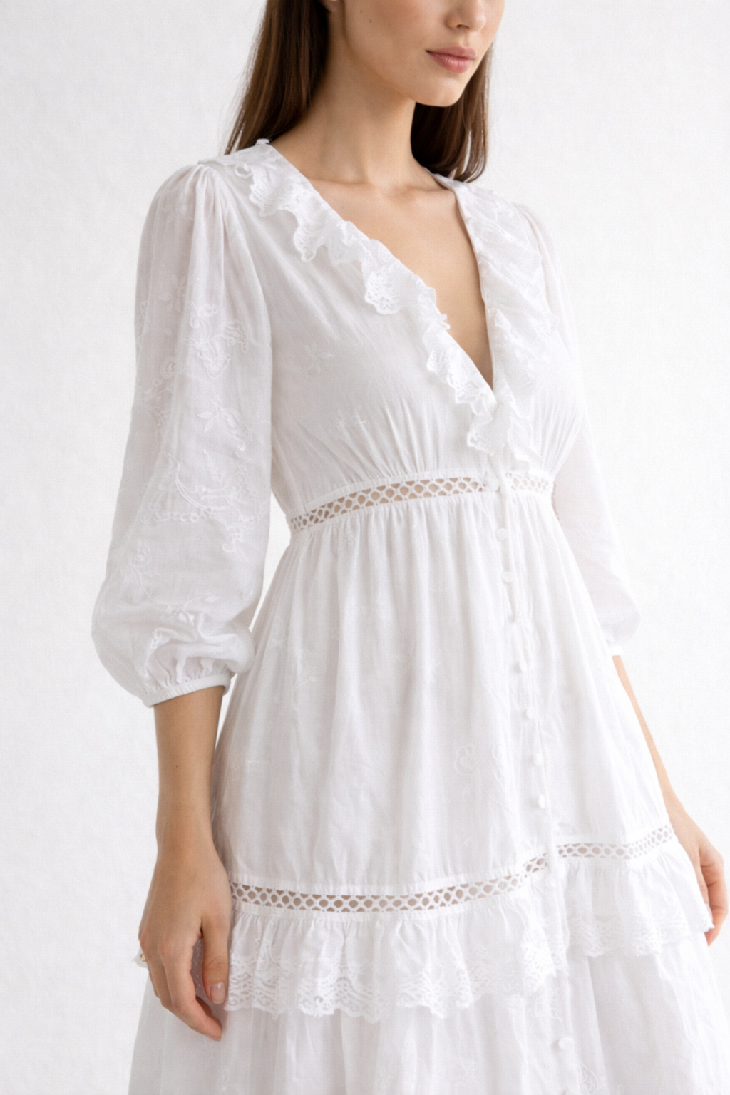 Vestido Longo Branco Renda Romance