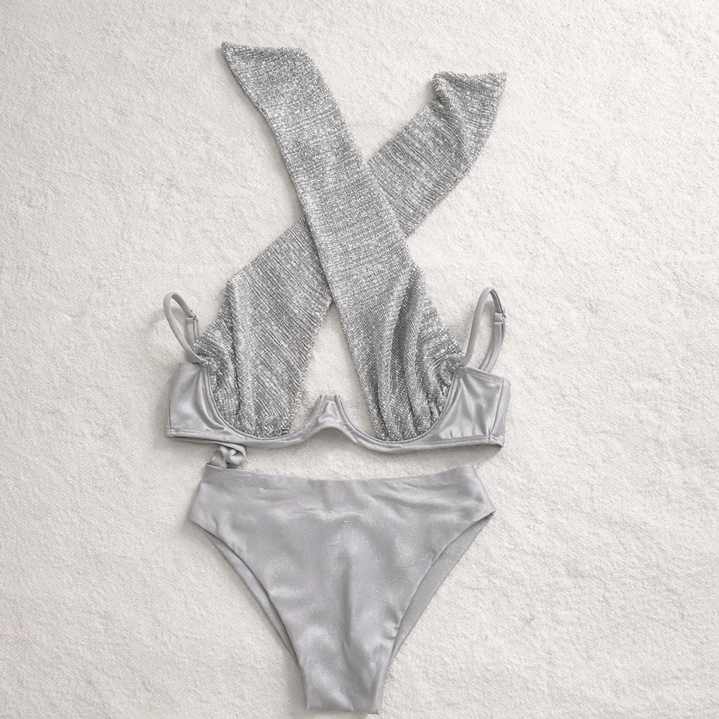 Conjunto Prateado Beach Resort Drapeado