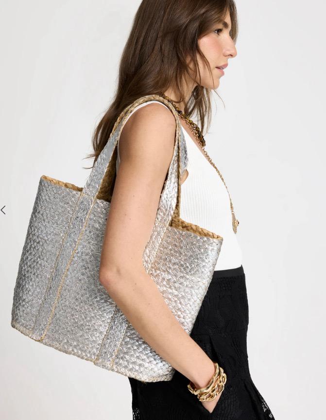 Bolsa Tote Natural Metalizada Prata