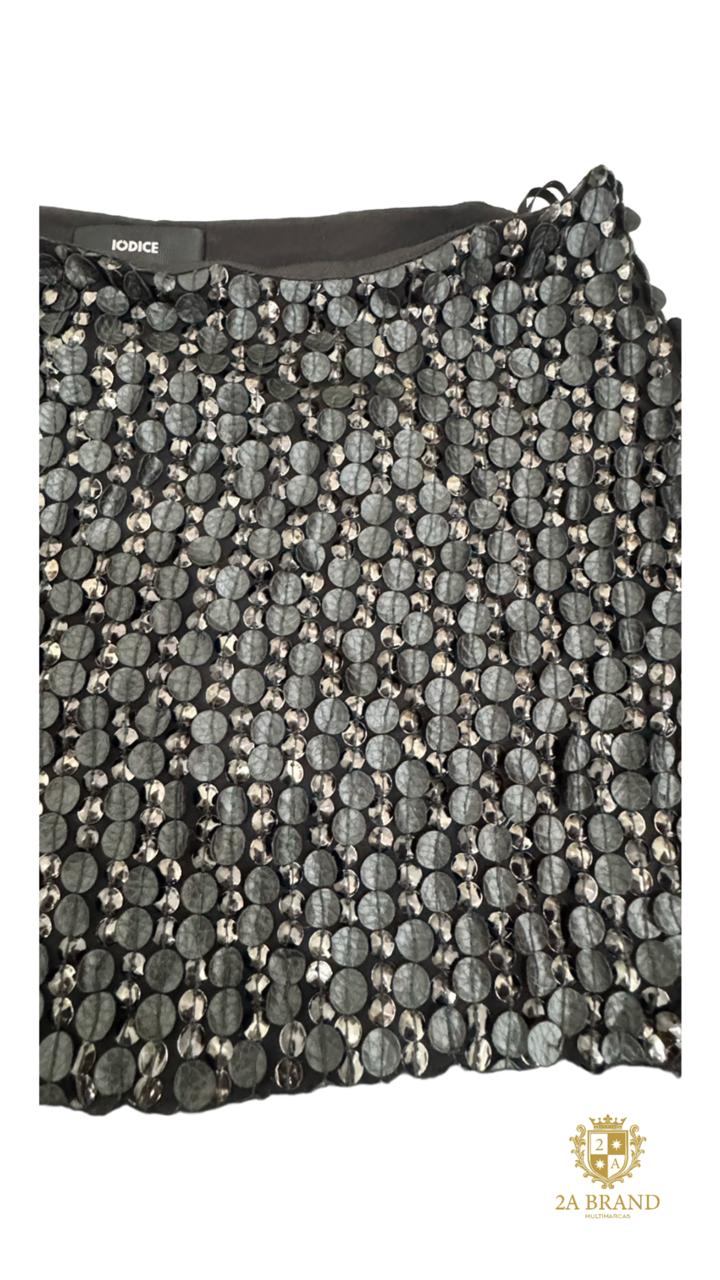 Saia Curta Iódice Preta com Paetês Texturizados